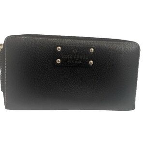 Kate Spade Leather Wallet Black Water Zip-Around Organizer Clutch